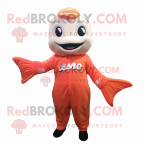 Cyan Salmon mascot costume character dressed with a Capri Pants and  Suspenders