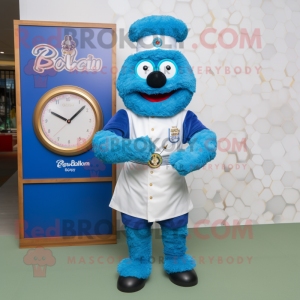 Blue Biryani mascot costume character dressed with a Polo Tee and Digital watches