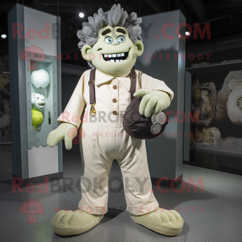 Cream Frankenstein'S Monster mascot costume character dressed with a Corduroy Pants and Coin purses