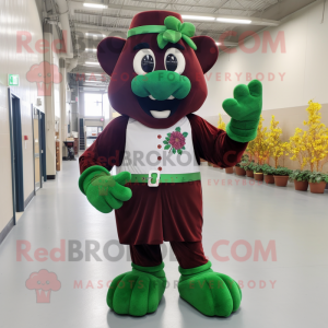 Maroon Bunch Of Shamrocks mascot costume character dressed with a Dress Pants and Foot pads