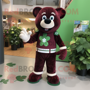 Maroon Bunch Of Shamrocks mascot costume character dressed with a Dress Pants and Foot pads