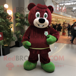 Maroon Bunch Of Shamrocks mascot costume character dressed with a Dress Pants and Foot pads