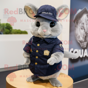 Navy Chinchilla mascot costume character dressed with a Polo Tee and Hairpins