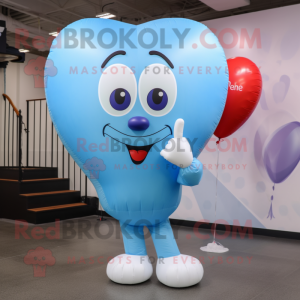 Sky Blue Heart Shaped Balloons mascot costume character dressed with a Graphic Tee and Rings