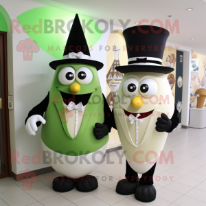 Olive Ice Cream Cone mascot costume character dressed with a Tuxedo and Cummerbunds