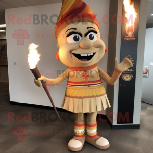 Tan Fire Eater mascot costume character dressed with a Pencil Skirt and Anklets