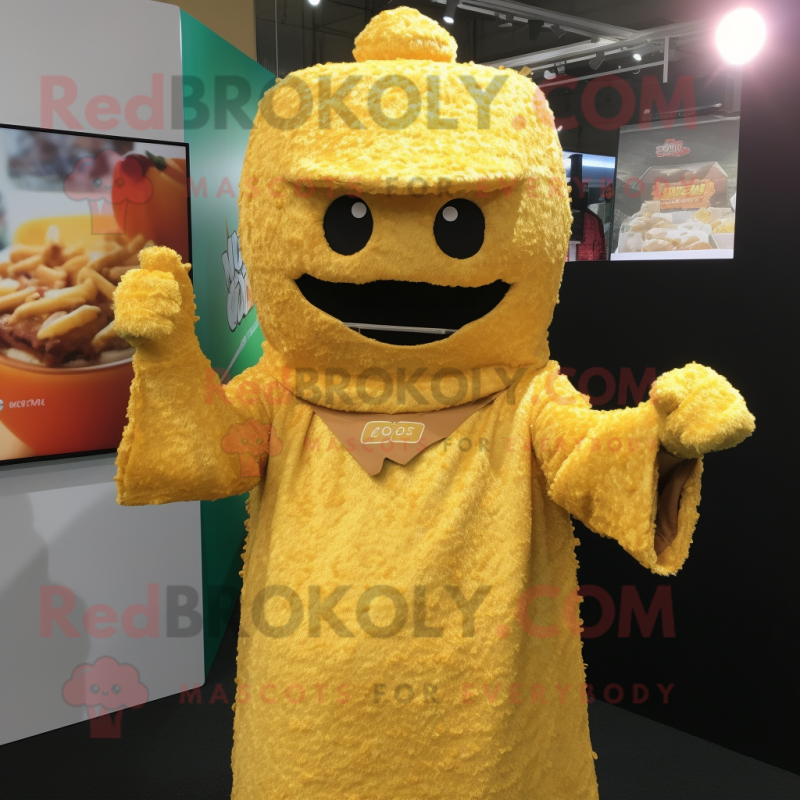 Gold Fried Rice mascot costume character dressed with a Long Sleeve Tee and Mittens