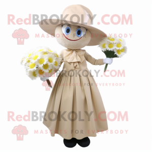 Beige Bouquet Of Flowers mascot costume character dressed with a A-Line Skirt and Hat pins