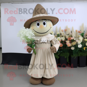 Beige Bouquet Of Flowers mascot costume character dressed with a A-Line Skirt and Hat pins