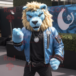 Sky Blue Lion maskot drakt...