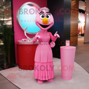 Pink Engagement Ring mascot costume character dressed with a Cocktail Dress and Coin purses