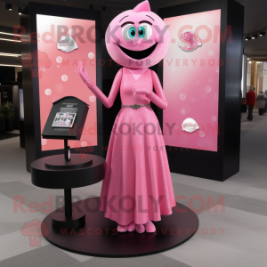 Pink Engagement Ring mascot costume character dressed with a Cocktail Dress and Coin purses