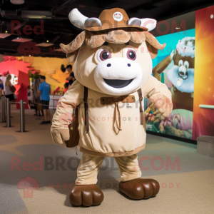 Tan Beef Stroganoff mascot costume character dressed with a Romper and Backpacks