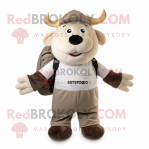 Tan Beef Stroganoff mascot costume character dressed with a Romper and Backpacks