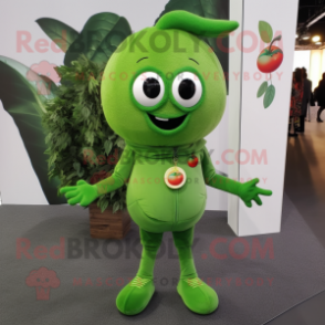 Olive Apple mascot costume character dressed with a Sweater and Brooches