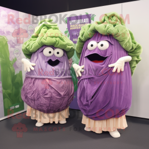 Purple Corned Beef And Cabbage mascot costume character dressed with a Wrap Dress and Hair clips