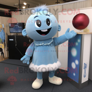 Sky Blue Juggle mascot costume character dressed with a Sweater and Hairpins