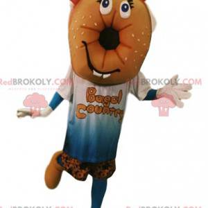 Bagel mascotte met een t-shirt en korte broek. Bagel kostuum -