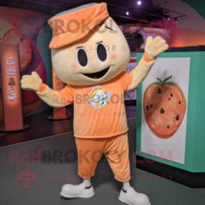 Peach Pizza Slice mascot costume character dressed with a Joggers and Lapel pins