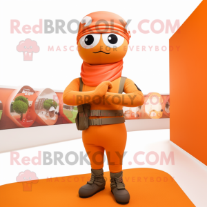 Orange Army Soldier mascot costume character dressed with a Yoga Pants and Wraps