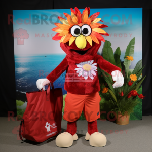 Red Bouquet Of Flowers mascot costume character dressed with a Board Shorts and Handbags