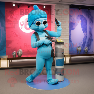 Cyan Sniper maskot kostume...