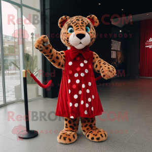 Röd leopard maskotdräkt...