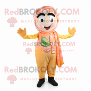 Peach Paella mascot costume character dressed with a Overalls and Scarf clips