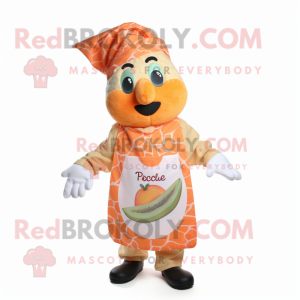 Peach Paella mascot costume character dressed with a Overalls and Scarf clips