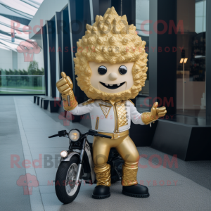 Gold Ice Cream Cone mascot costume character dressed with a Moto Jacket and Hairpins