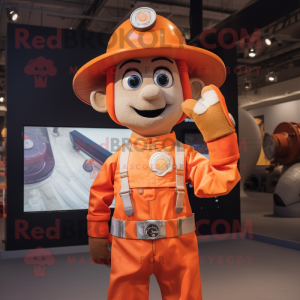 Orange Fire Fighter mascot costume character dressed with a Waistcoat and Wraps