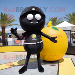 Black Lemon mascot costume character dressed with a Bikini and Suspenders