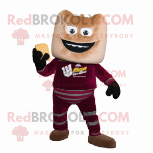 Maroon Nachos mascot costume character dressed with a Corduroy Pants and Mittens