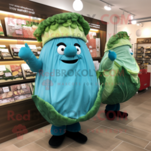 Turquoise Corned Beef And Cabbage mascot costume character dressed with a Coat and Clutch bags