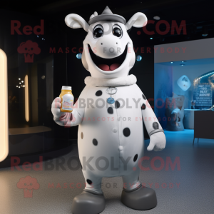 Silver Bottle Of Milk mascot costume character dressed with a Waistcoat and Keychains