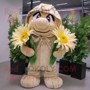 Beige Bouquet Of Flowers mascot costume character dressed with a Hoodie and Belts