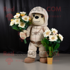 Beige Bouquet Of Flowers mascot costume character dressed with a Hoodie and Belts
