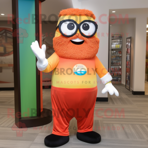 Orange Rainbow mascot costume character dressed with a Dress Pants and Reading glasses