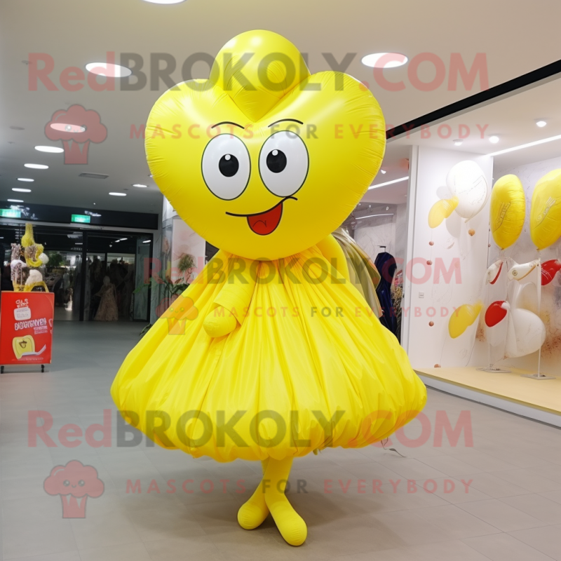 Lemon Yellow Heart Shaped Balloons mascot costume character dressed with a Pleated Skirt and Scarf clips