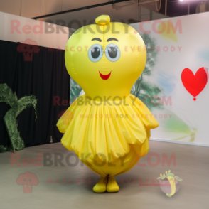 Lemon Yellow Heart Shaped Balloons mascot costume character dressed with a Pleated Skirt and Scarf clips