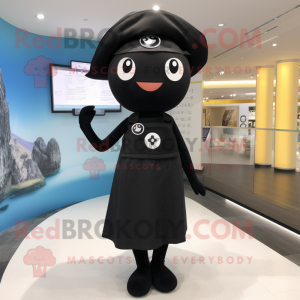 Black Miso Soup mascot costume character dressed with a One-Piece Swimsuit and Berets