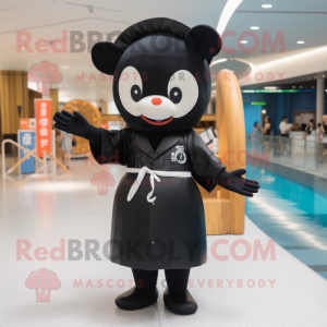 Black Miso Soup mascot costume character dressed with a One-Piece Swimsuit and Berets