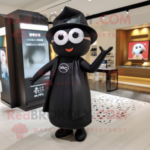 Black Miso Soup mascot costume character dressed with a One-Piece Swimsuit and Berets