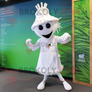 White Stilt Walker mascot costume character dressed with a Playsuit and Headbands