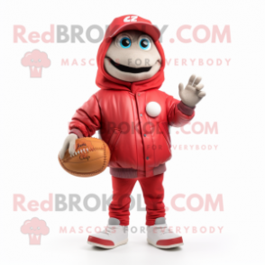 Red Baseball Ball mascot costume character dressed with a Parka and Wallets