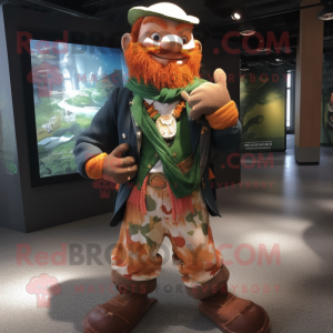 Rust Leprechaun mascot costume character dressed with a Graphic Tee and Scarf clips