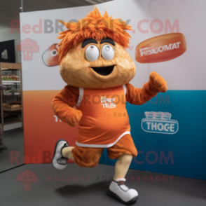 Orange Pulled Pork Sandwich mascot costume character dressed with a Running Shorts and Mittens
