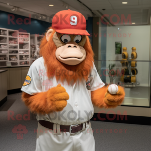 Peach Orangutan mascot costume character dressed with a Baseball Tee and Hats