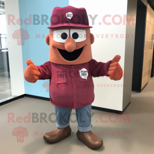 Maroon Ice mascot costume character dressed with a Cargo Shorts and Berets