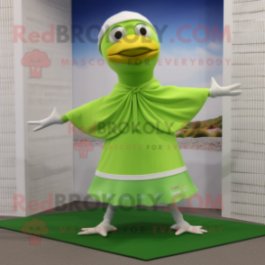 Lime Green Gull mascot costume character dressed with a Yoga Pants and Shawls